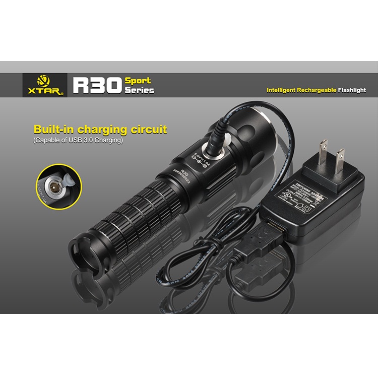 xtar r30 intelligent rechargeable series senter led cree xm l2 u2 1000 lumens black xtar r30 intelligent rechargeable series senter led cree xm l2 u2 1000 lumens black