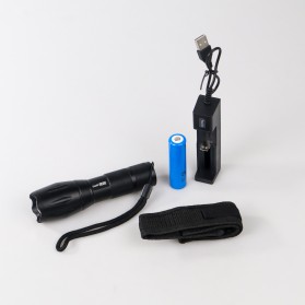 TaffLED Paket Senter LED Tactical Flashlight Cree XM-P50 8000 Lumens + Baterai 18650 + Charger - E17 - Black - 9