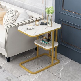 Geja Meja Sofa Side Table Marbel Corner European Style Double Layer - H81 - White/Gold