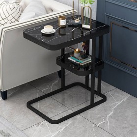 Geja Meja Sofa Side Table Marbel Corner European Style Double Layer - H81 - Black - 1