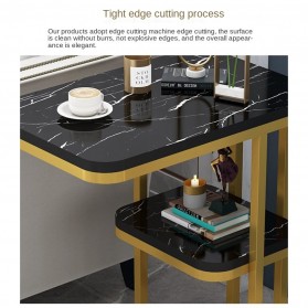 Geja Meja Sofa Side Table Marbel Corner European Style Double Layer - H81 - Black - 2