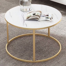 Geja Meja Sofa Side Table Marbel Corner European Style Round - ND07 - White/Gold