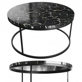 Geja Meja Sofa Side Table Marbel Corner European Style Round - ND07 - Black