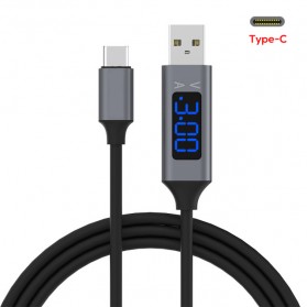 Laptop / Notebook - TOPK Kabel Charger USB Type C TPE 3A 1 Meter with Voltage Meter - CS0132 - Black
