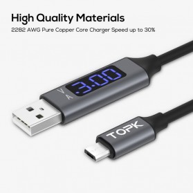 TOPK Kabel Charger Micro USB TPE 3A 1 Meter with Voltage Meter - CS0132 - Black - 5