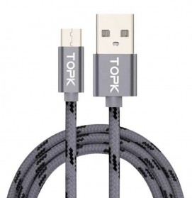 Jual Kabel Komputer / Laptop Audio, Video, USB, Power, Converter, Dan Jaringan - TOPK Kabel Charger Micro USB Braided 1 Meter 2.4A - AN09 - Dark Gray