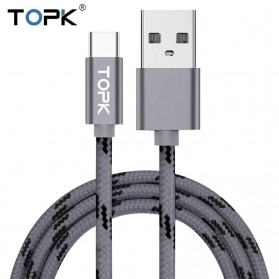 Jual Kabel Komputer / Laptop Audio, Video, USB, Power, Converter, Dan Jaringan - TOPK Kabel Charger USB Type C Braided 1 Meter 3A - AN09 - Dark Gray