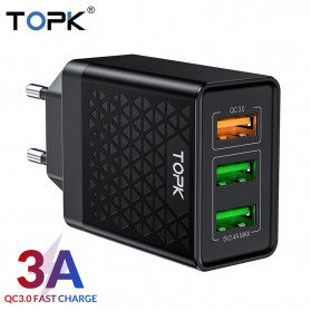 TOPK Charger USB Fast Charging 3 Port QC3.0 30W - B354Q - Black