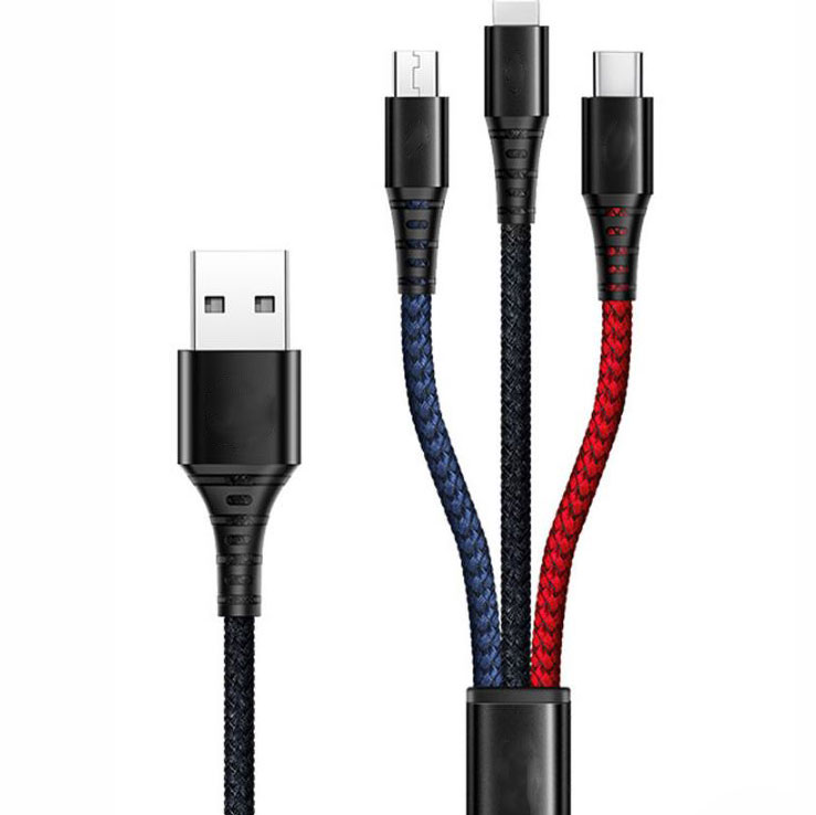 3 In 1 Kabel Charger Braided Micro Usb Type C Lightning False Black Jakartanotebook Com