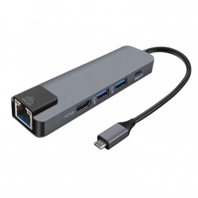 EDUP USB Type C Hub 5 in 1 LAN Adapter HDMI with Pass-through Charging - YC-206 - Gray