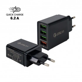 OLAF Travel Charger USB Fast Charging 4 Port QC3.0 6.2A - BK-376 - Black - 1