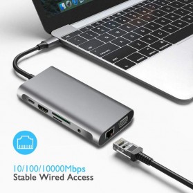 EASYIDEA Portable USB Type C Hub 10 in 1 HDMI + VGA + USB 3.0 + RJ45 + Card Reader + PD Charging - HB3004 - Gray - 6