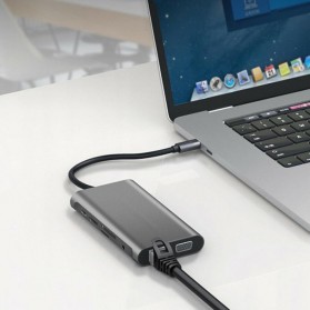 EASYIDEA Portable USB Type C Hub 10 in 1 HDMI + VGA + USB 3.0 + RJ45 + Card Reader + PD Charging - HB3004 - Gray - 8