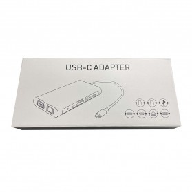 EASYIDEA Portable USB Type C Hub 10 in 1 HDMI + VGA + USB 3.0 + RJ45 + Card Reader + PD Charging - HB3004 - Gray - 10