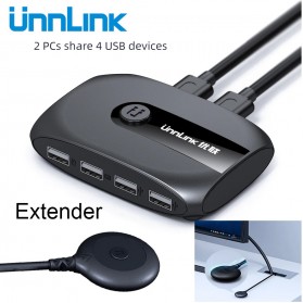 Unnlink USB Sharing Switch 2x4 Port KVM 2 PC USB Box with Extender USB 2.0 - UN946 - Black