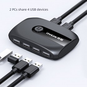 Unnlink USB Sharing Switch 2x4 Port KVM 2 PC USB Box with Extender USB 2.0 - UN946 - Black - 2