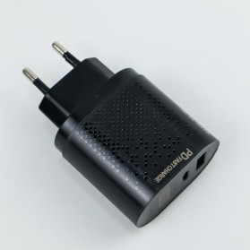 USLION Charger USB Type C USB A PD QC 3.0 20 W 2 Port - BK-384 - Black - 3