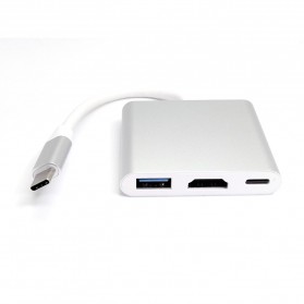 QGEEM USB Type C Hub 3 Port USB 3.0 + HDMI + Type C PD Charging - FT-H07B - Silver