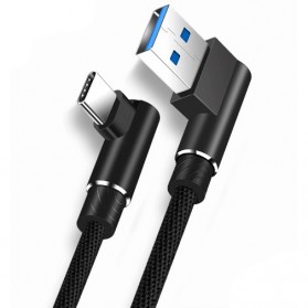 Kabel Charger USB Type C L Shape Cable 2.1A 3 Meter - 20180303 - Black