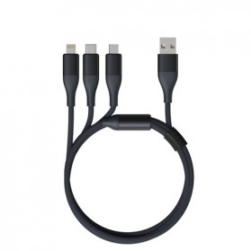 SOLOVE Kabel Charger 3 in 1 Micro USB + Lightning + USB Type C 1.2 Meter 2.4A - DW2 - Dark Blue - 1
