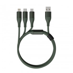 SOLOVE Kabel Charger 3 in 1 Micro USB + Lightning + USB Type C 1.2 Meter 2.4A - DW2 - Green