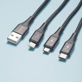SOLOVE Kabel Charger Braided 3 in 1 Micro USB + Lightning + USB Type C 1.2 Meter  - DW1 - Gray - 2