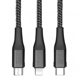 SOLOVE Kabel Charger Braided 3 in 1 Micro USB + Lightning + USB Type C 1.2 Meter  - DW1 - Gray - 4