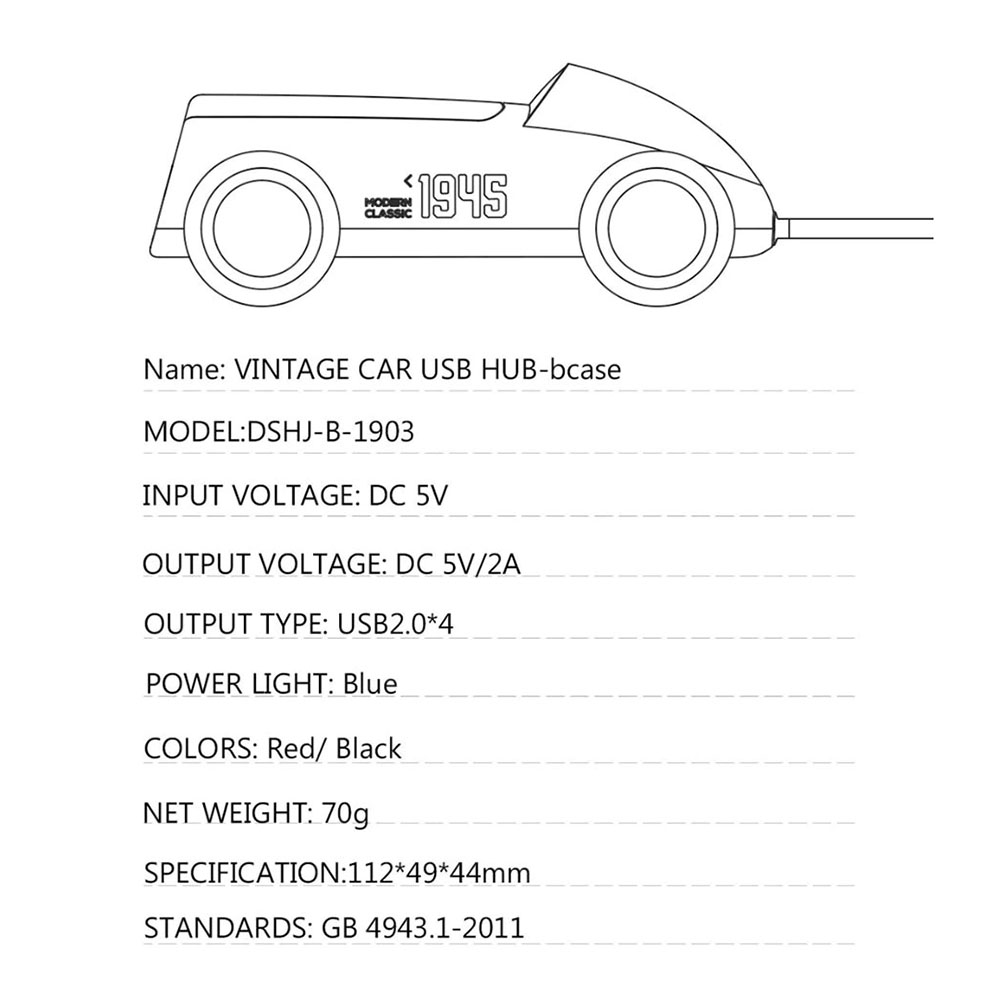 Gambar produk Bcase Classic Car USB Hub USB Extension 4 Port - DSHJ-B-1903