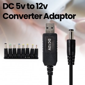 SiTai USB Converter Adaptor Power Boost Line Module Cable DC 5V to DC 12V with 8 Head - ST01 - Black