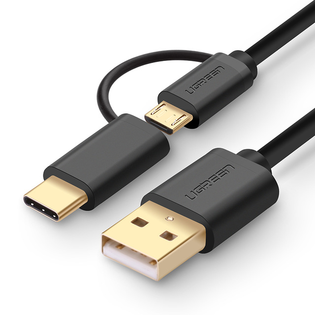 Ugreen 2 In 1 Kabel Charger Micro Usb Usb Type C 2 4a 1 Meter Us142 Black Jakartanotebook Com