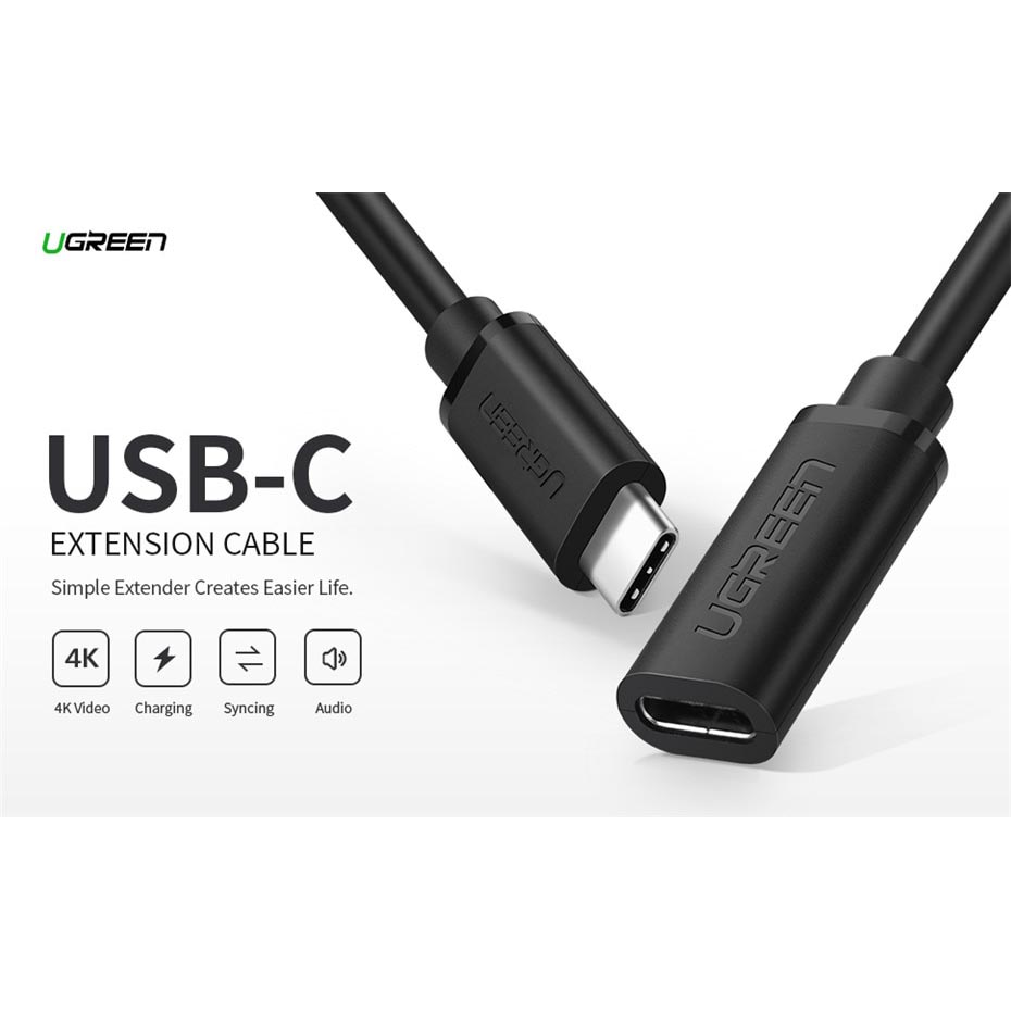 Ugreen Kabel Usb 3 1 Type C Extension Cord Male To Female 50cm Ed008 Black Jakartanotebook Com