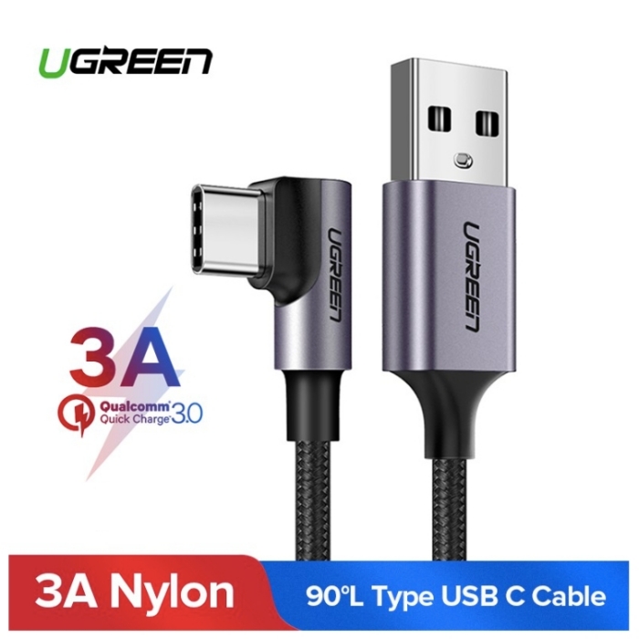 Ugreen Kabel Charger Usb Type C L Shape 3a 1 Meter Us284 Gray