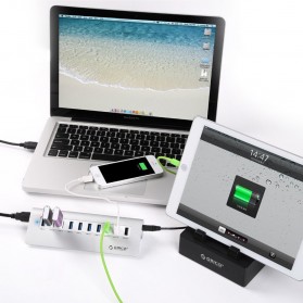 Orico Aluminium USB 3.0 High Speed HUB 7 Port + 3 Charging Port - M3H73P - Silver - 7