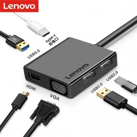 Lenovo Adaptor USB HUB Type C ke VGA HDMI USB 6 in 1 - Black