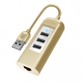 Remax Cati LAN Adapter with 3 Ports USB HUB - RU-U4 - Golden - 1