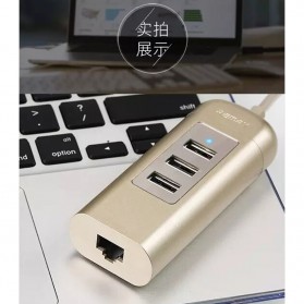 Remax Cati LAN Adapter with 3 Ports USB HUB - RU-U4 - Golden - 2