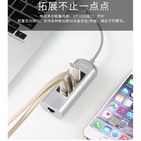 Remax Cati LAN Adapter with 3 Ports USB HUB - RU-U4 - Golden - 3