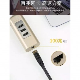Remax Cati LAN Adapter with 3 Ports USB HUB - RU-U4 - Golden - 4