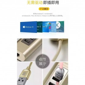 Remax Cati LAN Adapter with 3 Ports USB HUB - RU-U4 - Golden - 6