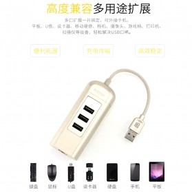 Remax Cati LAN Adapter with 3 Ports USB HUB - RU-U4 - Golden - 8