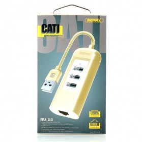 Remax Cati LAN Adapter with 3 Ports USB HUB - RU-U4 - Golden - 10