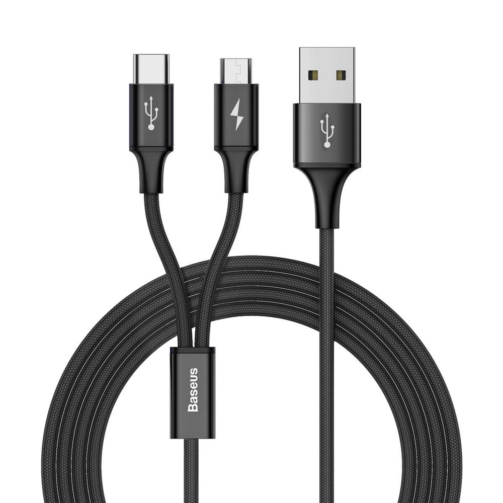Gambar produk Baseus Rapid Series 2 in 1 Kabel Micro USB + USB Type C 3A 1.2 Meter