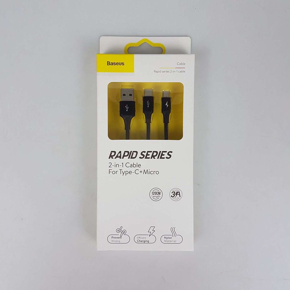 Gambar produk Baseus Rapid Series 2 in 1 Kabel Micro USB + USB Type C 3A 1.2 Meter