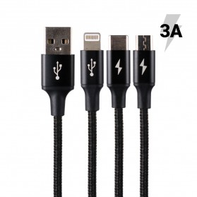 Baseus 3 in 1 Kabel Micro USB + Type C + Lightning 3A 1.2 Meter - CAMLT-SU01 - Black