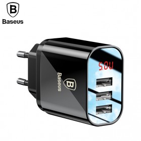 Baseus USB Wall Travel Charger 3 Port 3.4A with Indicator - CCALL-BH01 - Black