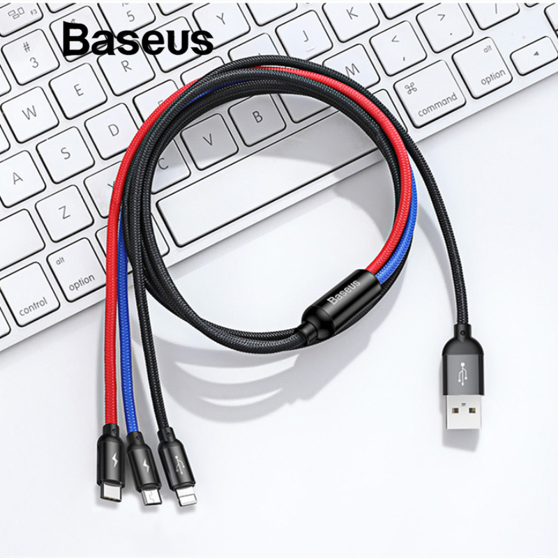 Baseus 3 In 1 Kabel Charger Micro Usb Type C Lightning 3 5a 1 2m Bsy01 Black Jakartanotebook Com