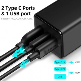 Baseus GaN2 Pro Charger USB Type C PD Quick Charge 3 Port 65W - CCGAN65E2 - Black - 3