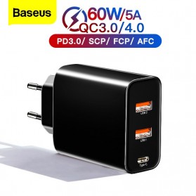 Baseus Fast 3U Charger USB Type C QC3.0 PD 3 Port 60W - BS-EU910 - Black
