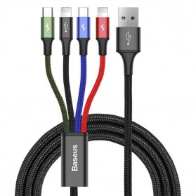 Baseus 4in1 Kabel Micro USB + Type C + 2xLightning 3.5A 1.2 Meter - CA1T4-A01 - Black - 1