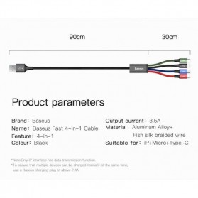 Baseus 4in1 Kabel Micro USB + Type C + 2xLightning 3.5A 1.2 Meter - CA1T4-A01 - Black - 5
